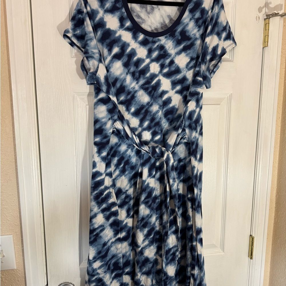 Lands' End Blue and White Tie-Dye Maxi Dress